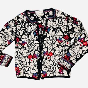 Susan Bristol Black Floral Embroidered Cardigan Jacket | Colorful Boho | Size S